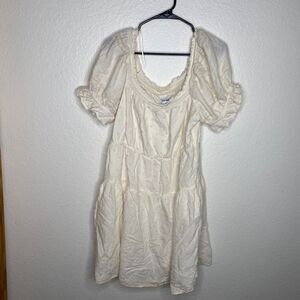 Old Navy womens cream embroidered puff sleeve mini dress cottage prarie ditsy L